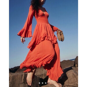 NWT Free People Free-Est Mamacita Maxi Dress Size:M Orange Boho Cotton MSRP:$128